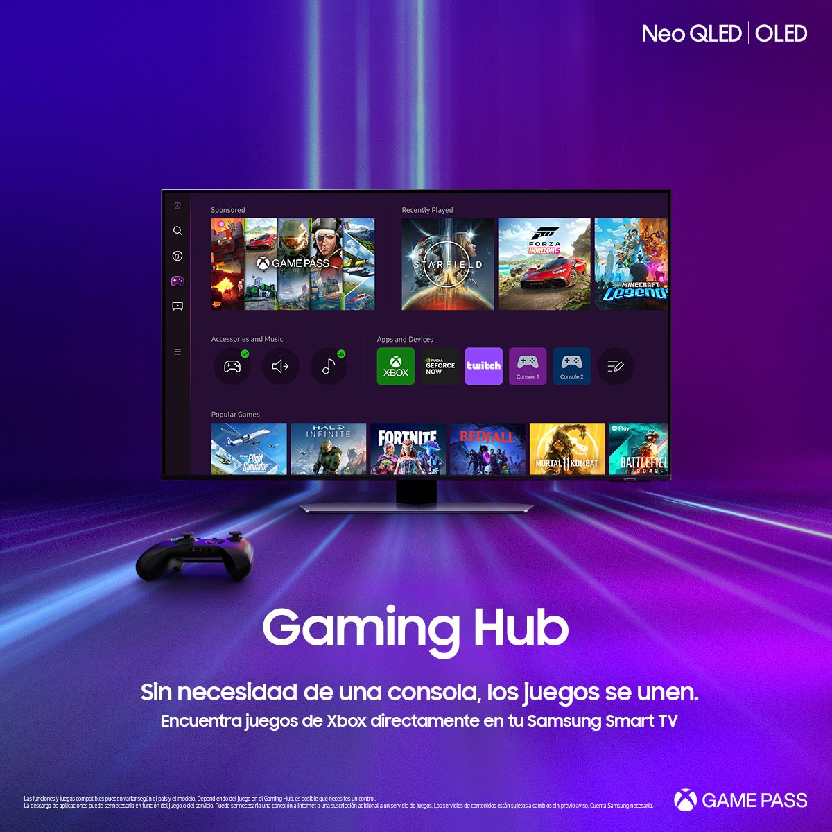 Videojuegos en tu pantalla sin una consola en Samsung Gaming Hub.