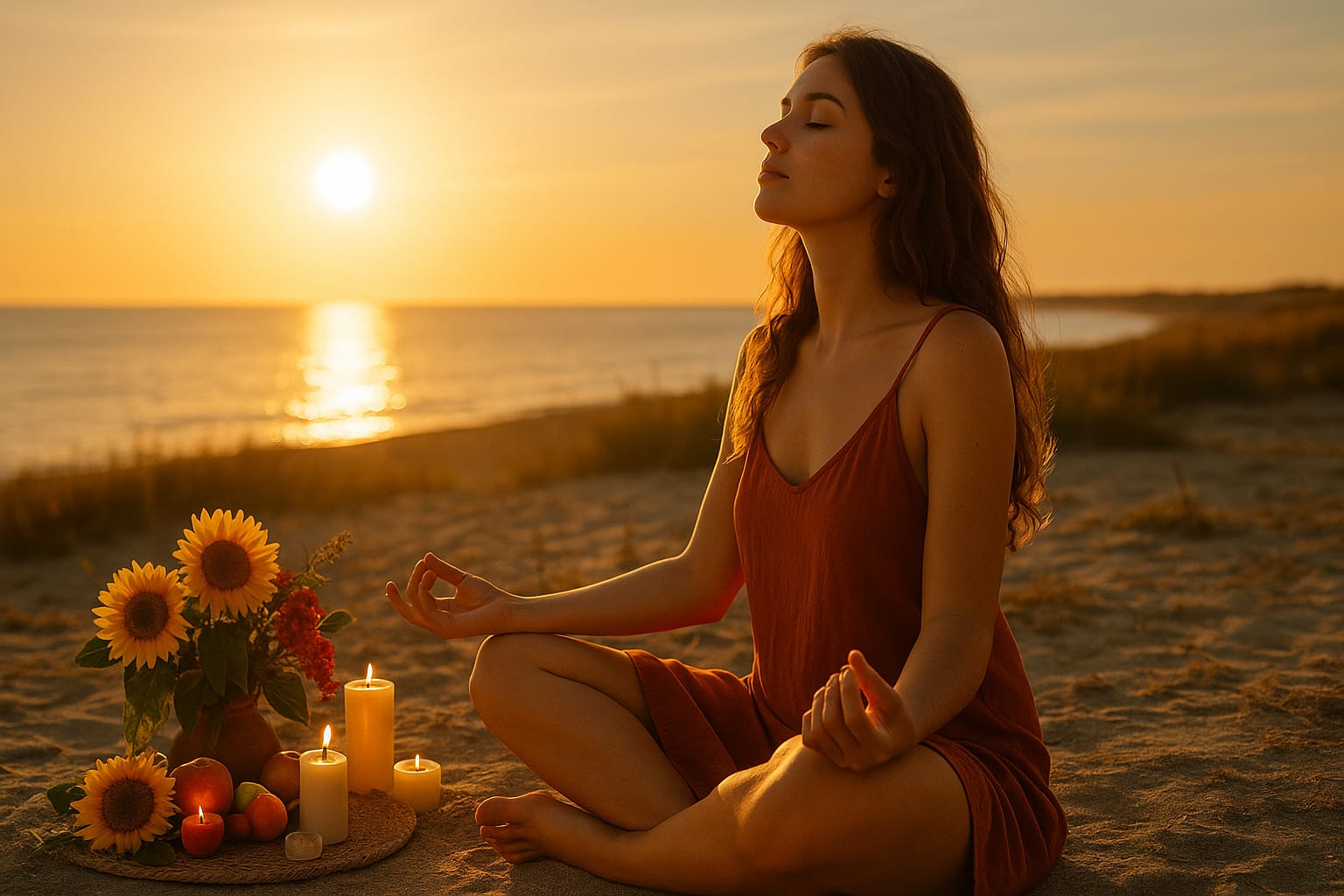mujer en la playa recibiendo el inicio del verano 2025