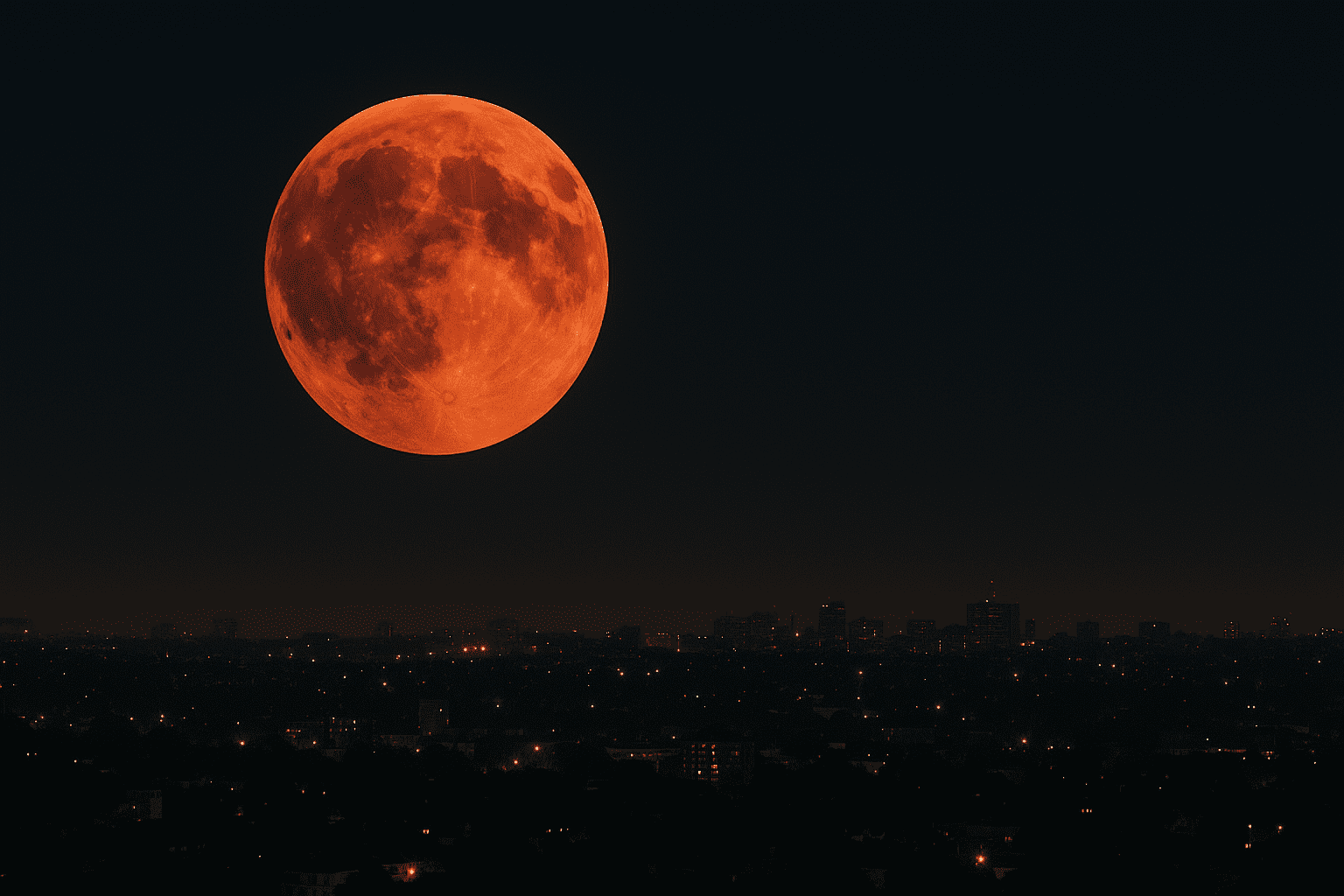 La Luna Roja sobre una ciudad, uno de los eventos astronómicos en septiembre